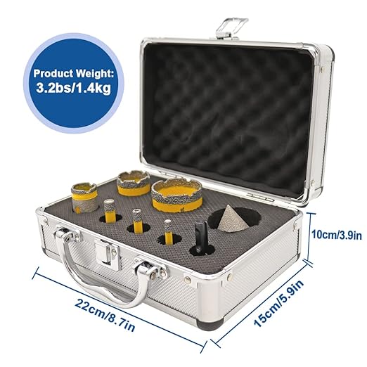 HIGHDRIL Diamond Drill Bits Kit - 6/8/10/35/50mm/25mm Finger Bit+50mm Chamfer Bit+SDS Adapter with 5/8-11 Thread for Porcelain Ceramic Tile Granite Marble Brick