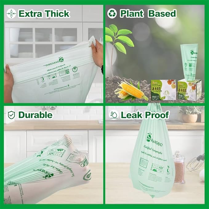 100% Certified Home Compostable Produce Bags, 250 Count, 14 x 18 Inches, Hold Up to 14 Lbs, ASTM D6400, EN 13432, US BPI & Europe OK Compost Home Certified