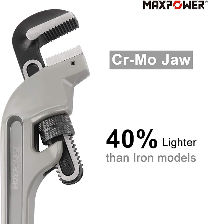 MAXPOWER 24-Inch Offset Pipe Wrench, 40% Lighter Alumimum Plumbing Wrench Clamping Capacity Up to 70mm