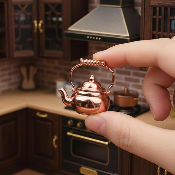 Dollhouse Miniature Vivid Teapot Tea Kettle 1:12 Scale Kitchen Copper Model - Image 2