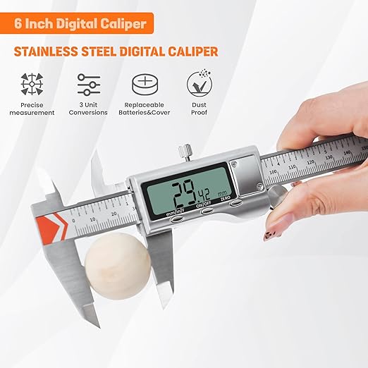 Digital Caliper, HARDELL 6 Inch Measuring Tool with Stainless Steel, Protection Design, Easy Switch from Inch Metric Fraction, Large LCD Screen 150mm for Household/DIY