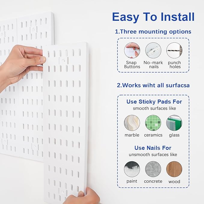 Pegboard Wall Organizer - Modular System for Gaming Setup, Office & Kitchen Storage Solutions Create A Perfectly Structured Space peg board (White,16″×12″)