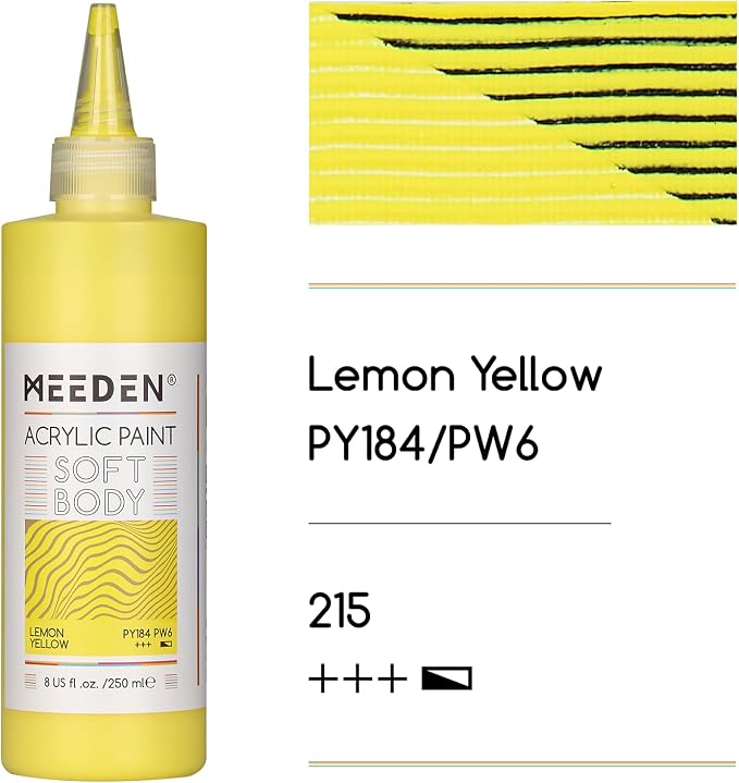 MEEDEN Soft Body Acrylic Paint: Lemon Yellow Hue Matte Finish - 250ml/8.45oz - Image 2