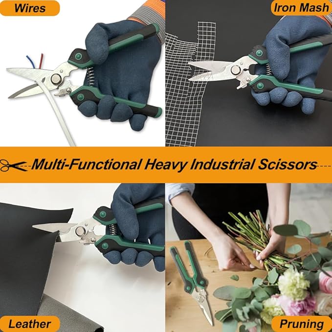 8.5 Inch Heavy Duty Scissors, Multifunction Shears Stainless Steel Blades with TPR Comfort Grips for Cutting Cable Wires, Cardboard, Leather