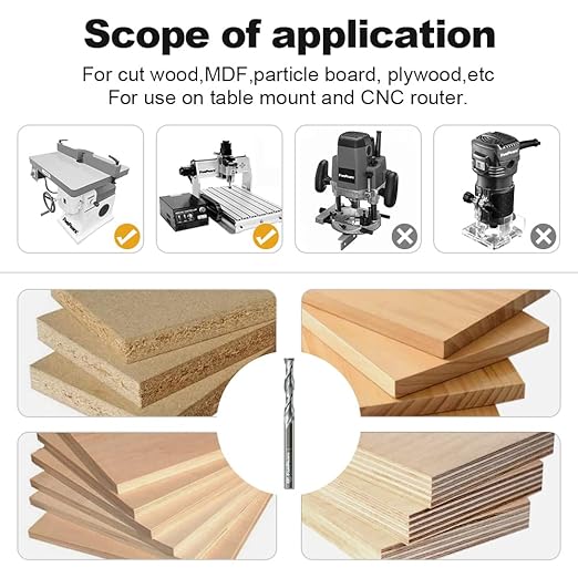 FivePears Up Cut Spiral Router Bit for CNC, 1/4 inch Cutting Diameter and 1-1/4 inch Cutting Length 1/4 inch Shank Carbide End Mill Router Bit for Wood Carving Engraving Grinding Grooving