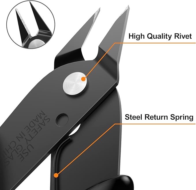 BOENFU BF-170 Micro Wire Cutter Jewelry Wire Cutters Zip Tie Cutters 2-Pack Flush Cut Nippers Precision Small Side Cutting Pliers for 3d Print, Plastic Models, Jewelry, Electronics, Black, 5 Inches