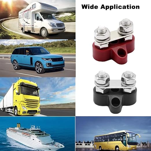Heart Horse Bus Bar Terminal Block 5/16'' Power Stud Battery Junction Block Post Distribution Block Insulated with Cover DC 48V 200A for Auto Truck RV Boat (5/16'',Red+Black)