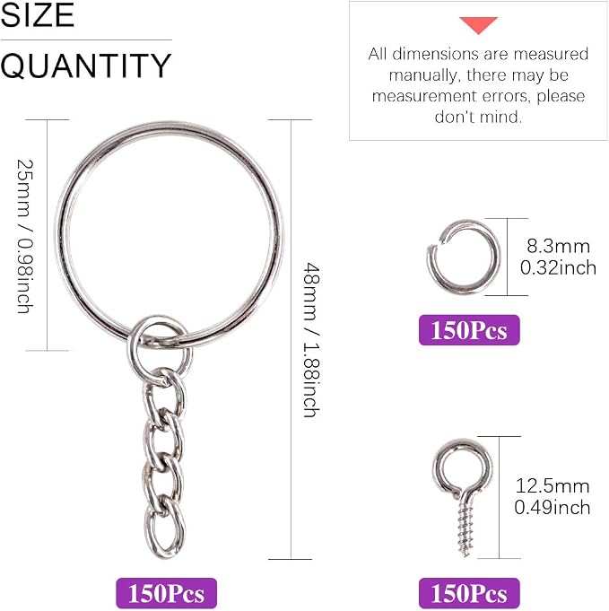 Swpeet 450Pcs 1" 25mm Sliver Key Chain Rings Kit, Including 150Pcs Keychain - Image 2