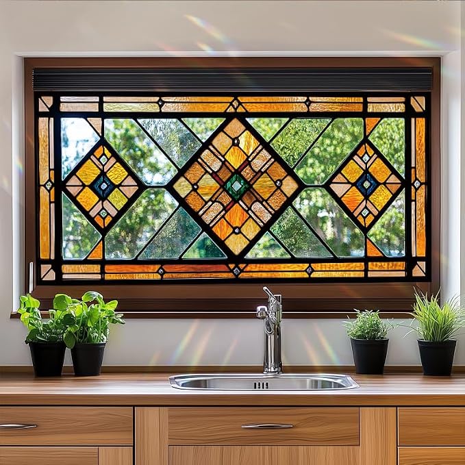 Geometric Stained Glass Window Film 17.7 x 39.3 Inch No Glue Static Cling - Image 7