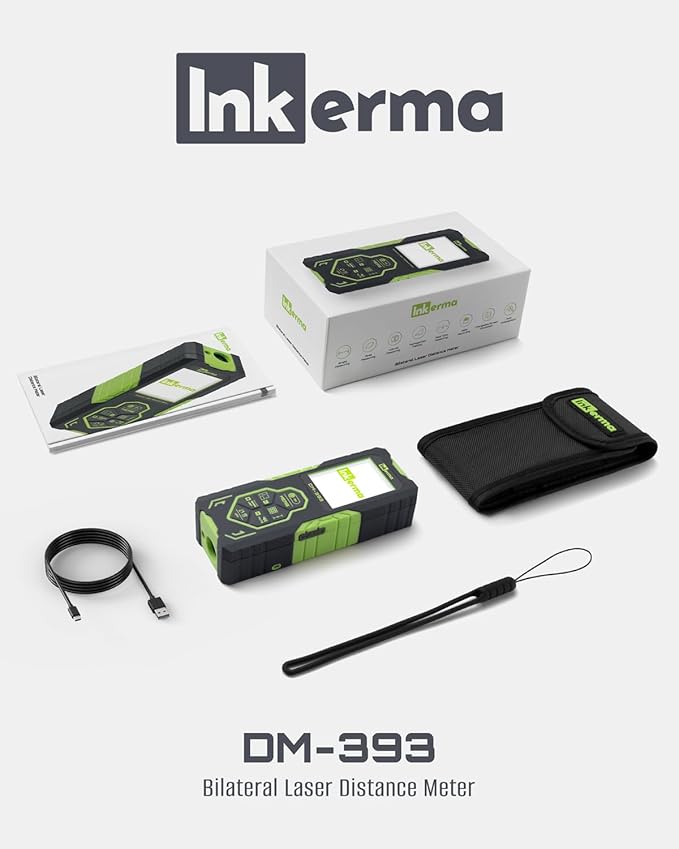 Laser Measurement Tool, Inkerma Bilateral Laser Distance Meter,Rechargeable Laser Measure with Color Backlit LCD Display, Angle Sensor, Pythagorean Mode, Area and Volume
