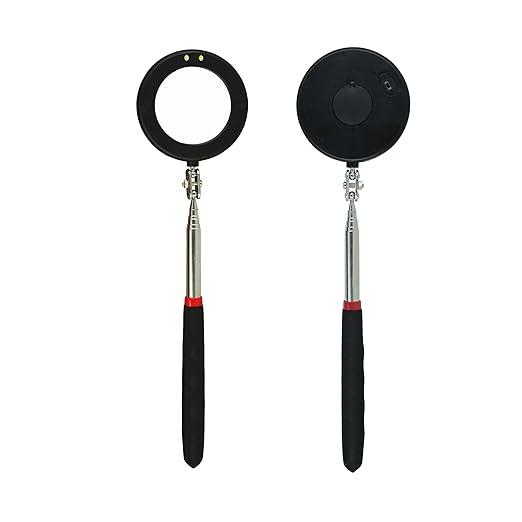 Telescoping Inspection Circular Mirror with 2 LED Light and Mirror on a Stick and Extendable Mechanic Tool for Automotive,50mm Circular Mirror 360 Swivel for Extra Viewing