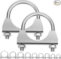 Swpeet 2Pcs 2 Inches - 50mm Exhaust U Clamp Kit, 304 Stainless Steel Muffler U-Bolt Clamps, Universal Heavy Duty U-Bolt Muffler Clamp Ideal for Tip Pipes Connection
