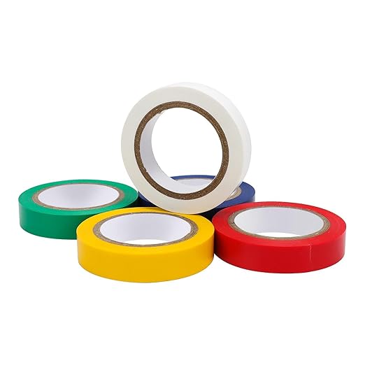 Amazon Basics Electrical Tape, 1/2-inch by 6.66 yard, Multi-Color, 10-Pack, Great for General Home&DIY, Automotive, Electrical, Labeling and Craft Project (Previously AmazonCommercial brand)