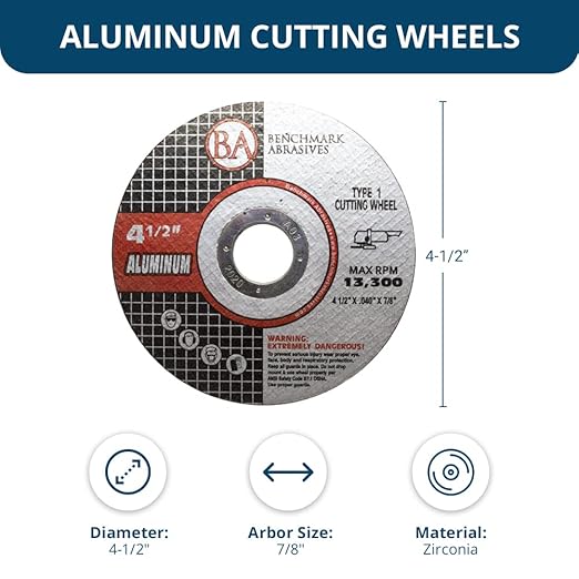 Benchmark Abrasives Grinder Cut Off Wheels 4 1/2 Inch Aluminum Oxide Thin Type 1 Angle Grinder Cutting Disc for Aluminum, Copper - with 7/8" Arbor Hole, Fast Grinder Cutting Wheel - 25 Pack