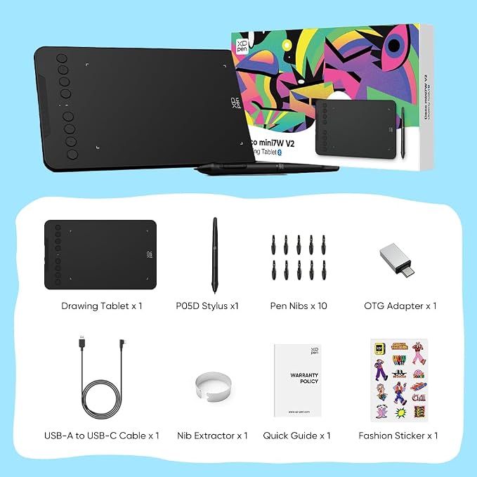 XPPen Deco mini7W V2 Wireless Drawing Tablet, 16384 Levels Pressure Digital - Image 9