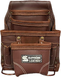 Supreme Leather Tool Pouch for Construction Carpenter Tool Bag Electrician's Pouch | 10 Pockets 2 Stainless Steel Hammer Holders Top Grain Leather Bag