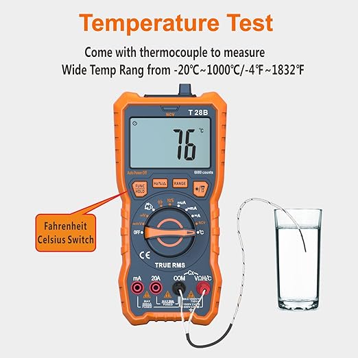 True RMS Digital Multimeter Tester, Auto-Ranging AC DC 20A Ohmmeter 1000V Voltmeter with NCV, Measure Voltage Current Amp Resistance Diode Continuity Duty-Cycle Capacitance Temperature, for Home Auto