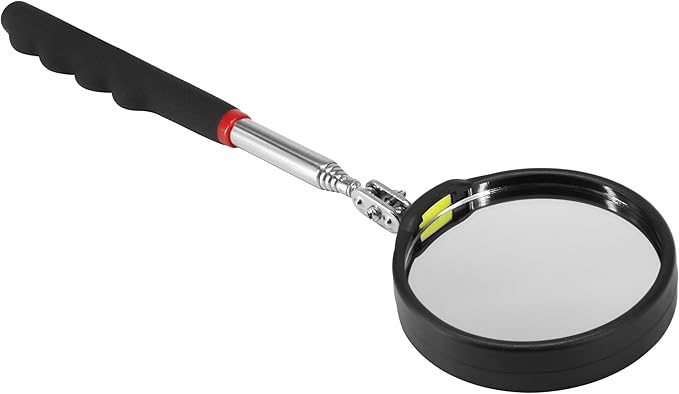 Telescoping Inspection mirror with Lighted,extendable Round Mirror on a stick for Checking Vehicle, Observing and Small Parts Extended Mechanic Tool for Automotive and Shower Use mirror