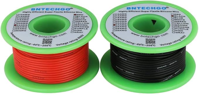 BNTECHGO 24 Gauge Silicone Wire Spool red 25ft and Black 25ft Flexible 24 AWG Stranded Tinned Copper Wire