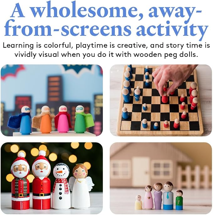 Wood Peg Dolls, 2-3/8 Inch Dad Shape Wooden Peg People, Strong Birch Wooden - Image 5