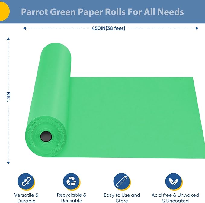 Parrot Green Wrapping Paper 15"x450", Solid Color Green Kraft Paper Roll - Image 2
