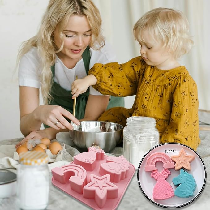 2 Pack Unicorn Molds Silicone 4 Cavity 3D Big Cartoon Themed Baking Mould Tray - Image 5