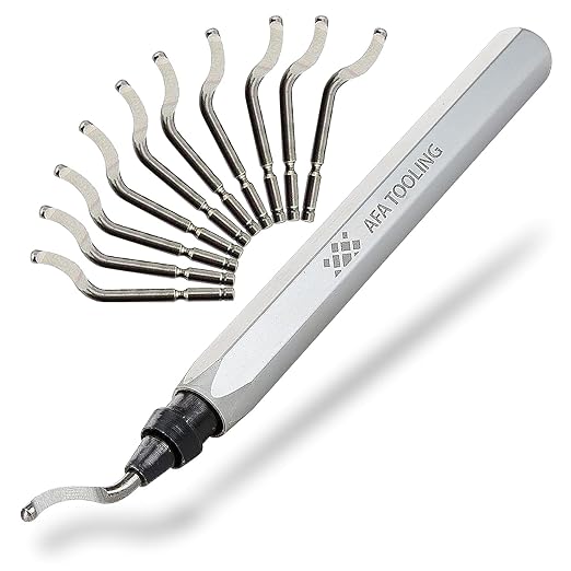 AFA Tooling - Deburring Tool Micro-Polished & Anodized Handle with 11 High-Speed Steel Blades, Deburring Tool 3D Printing, Reamer Tool for Metal, PVC, Copper Pipe, Plastic, Resin & 3D Printed Edges