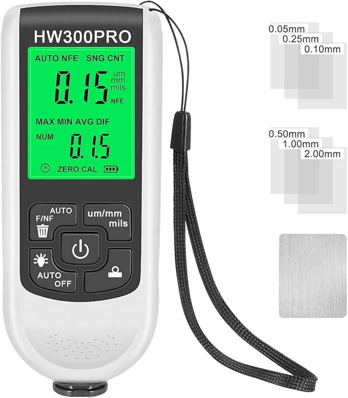 Paint Thickness Gauge Meter Fe/NFe Probe Coating Thickness Gauge Professional Multifunctional Car Paint Depth Gauge Test Precise HW-300PRO for Car Automatic Detection(black) (white)