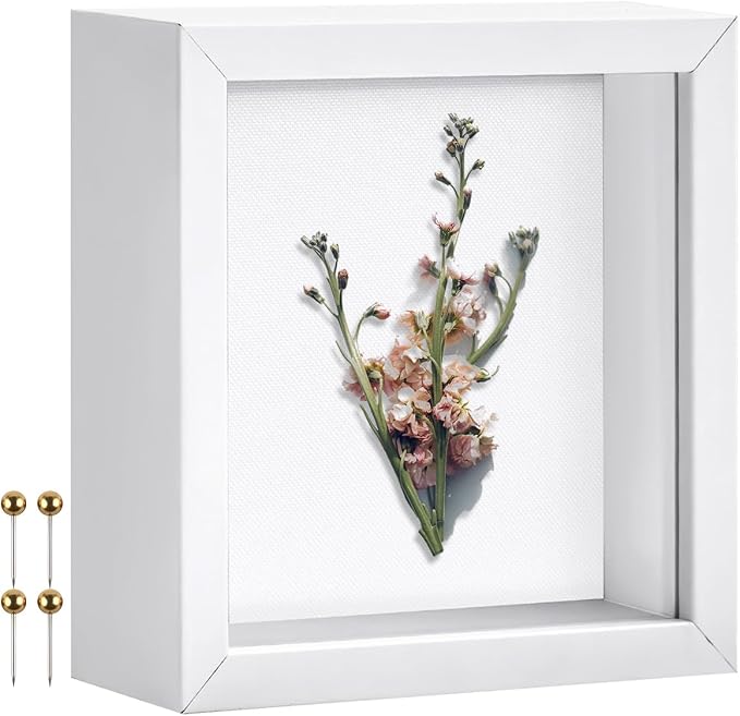 White 5x5 Shadow Box Display Frame, Premium Linen Backboard and Included by Unknown