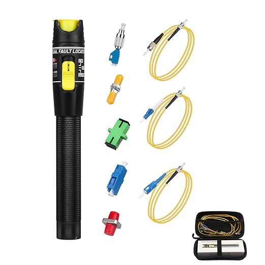 Fiber Optic Cable Troubleshoot Kit - Visual Fault Locator &1pc FC to LC Adapter & 1pc LC, SC, ST, FC Coupler & 3 Short Patch Cords (Mode Number: VFL-50)