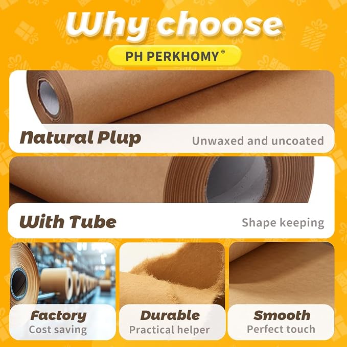 PerkHomy Brown Kraft Paper Roll 17.5" x 600" - Image 6
