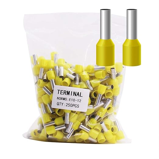 Fidioto 8AWG Wire Ferrules, 250pcs AWG8 Yellow Terminal Connector Wire Insulated Cord Pin Ends Terminals for Electric, Industrial, Chemical Industry, Power Control System, etc.