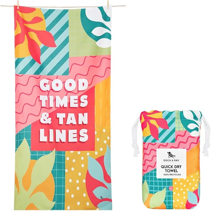 Dock & Bay Beach Towel - Quick Dry, Sand Free - Compact, Lightweight - 100% Recycled - Includes Bag - Party in Pink - Set of 4 - Large (160x90cm, 63x35)