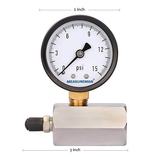 MEASUREMAN 2" Steel Gas Pressure Test Gauge Assembly, 3/4" FNPT Connection, 0-15psi, +/-3-2-3% Accuracy