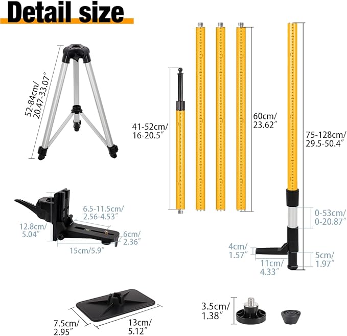 Telescoping Laser Level Pole with Tripod, 12Ft/3.7M Laser Level Stand, Includes 1/4"-20 Laser Mount & 5/8"-11 Adapter for Rotary/Line Lasers