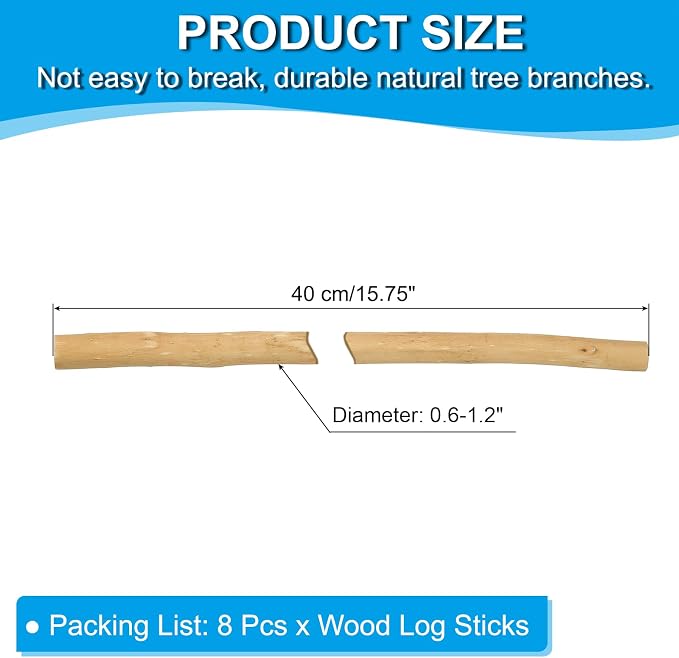 PATIKIL 8 Pcs / 40cm Wood Log Sticks, 0.6-1.2inch in Diameter Natural Driftwood - Image 2