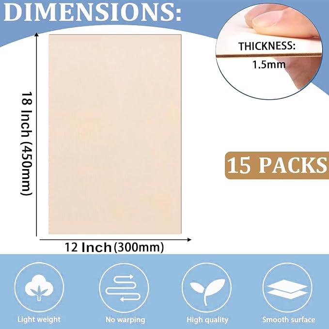 15 Pack 12"x18"x1/16 Basswood Sheets - Image 3