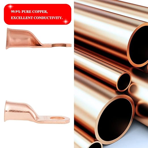 10PCS 1/0AWG -1/4''Stud Heavy Duty Copper Terminals,Battery Cable Crimp Lugs,Battery Cable Ends,Bare Copper Eyelets Tubular Ring Terminals,Closed End Crimp Electric Connectors
