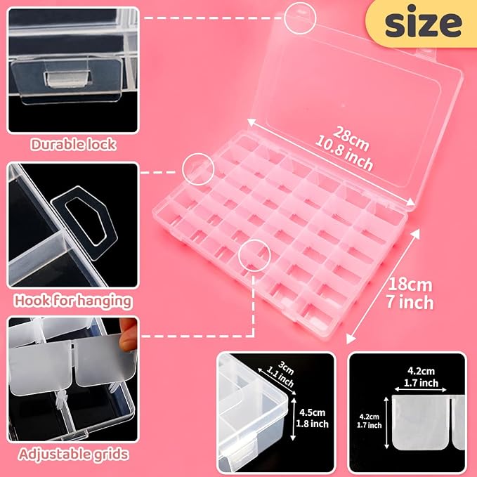 IOOLEEM 2 Pack 36 Grids Plastic Bead Organizer Box, Adjustable Dividers - Image 2