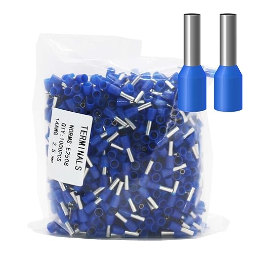 Fidioto Blue 1000pcs AWG14 Wire Ferrules Terminals Kit, AWG14 Terminal Connector Wire Insulated Cord Pin Ends Terminals for Electric, Industrial, Chemical Industry, Power Control System, etc.