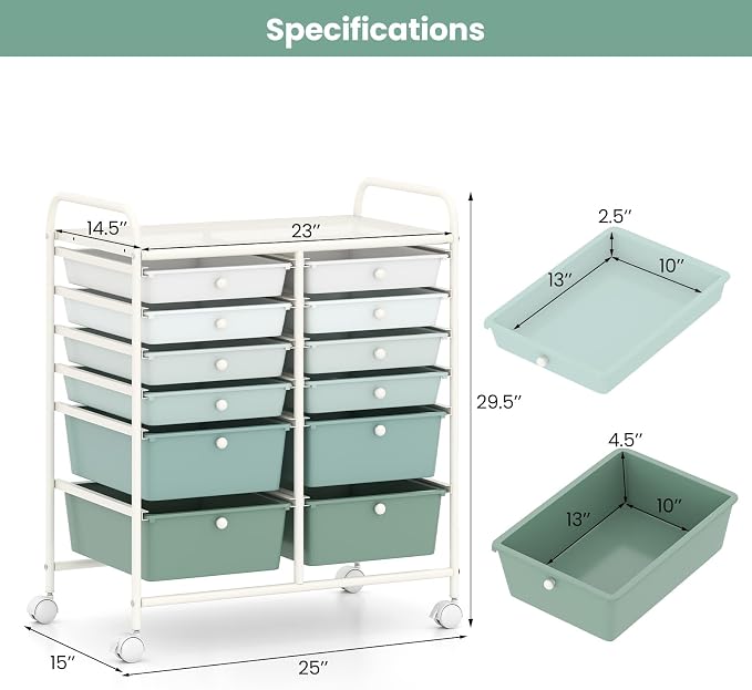 BECOMFORT 12-Drawer Rolling Cart - Image 3