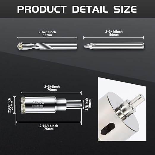 25/32inch | 20mm Diamond Hole Saw with Center Drill bit and Diamond-Coated Center Drill bit for Ceramic Glass Marble Fiberglass Granite and Porcelain Tiles by CENYB