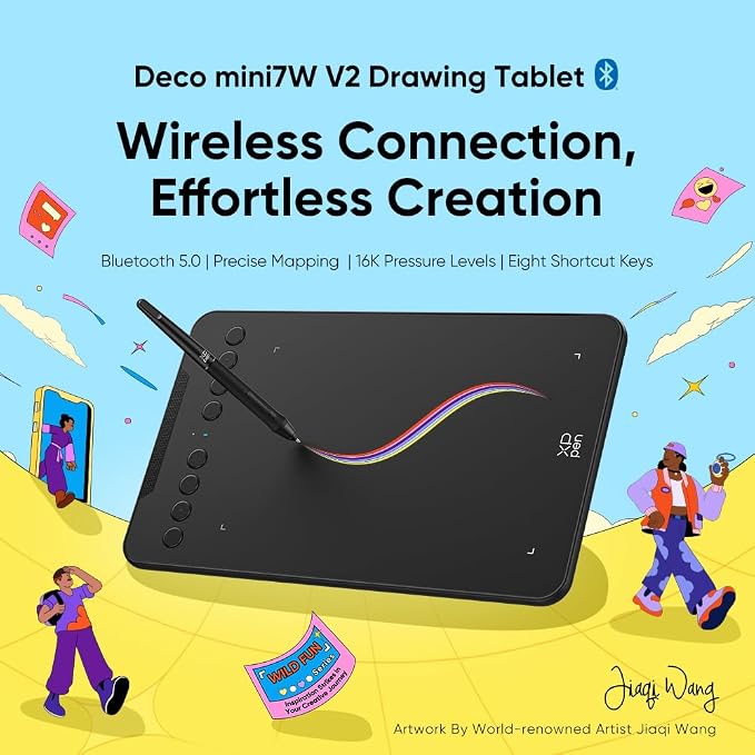 XPPen Deco mini7W V2 Wireless Drawing Tablet, 16384 Levels Pressure Digital - Image 2