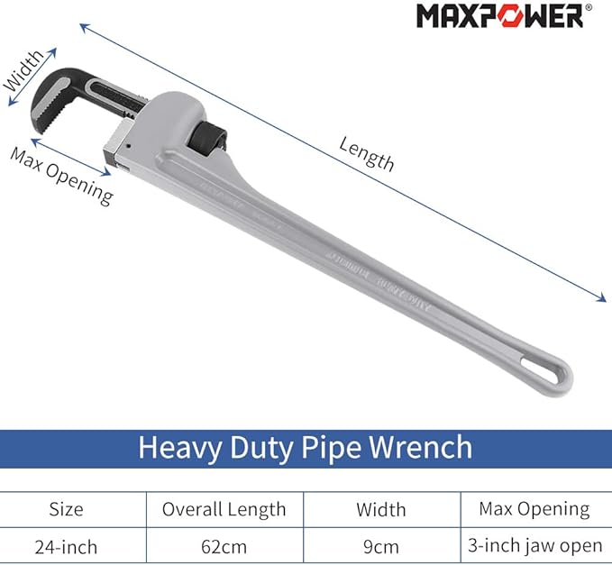 MAXPOWER 24 inch Pipe Wrench Aluminum Straight Pipe Wrench Heavy Duty 24-Inch Plumbers Wrench