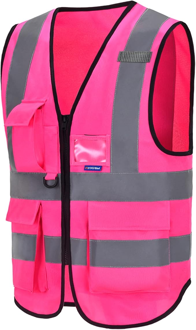 6XL 7XL 8XL Pink Safety Vest with pocket, Pink 6XL-8XL