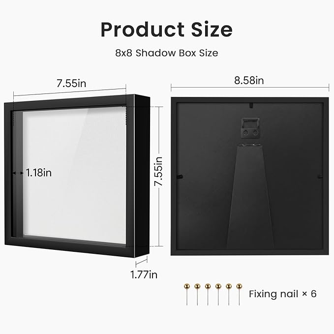 8x8 Shadow Box Frame with Linen Background & Metal Push Pins, Plexiglass Front - Image 3