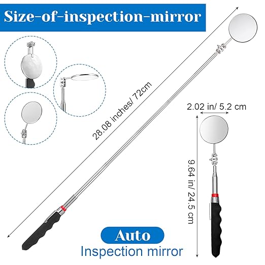 Telescoping Inspection Mirror 360 Rotation Inspection Mirrors Circular Extendable Mirror with Extended Handle Checking Observation Tool for Technicians Mechanics Inspectors