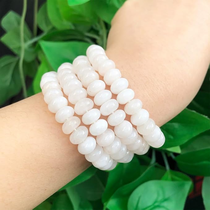 Songxi 5x8mm Natural White Jade Stone Rondelle Beads, Gemstone - Image 3