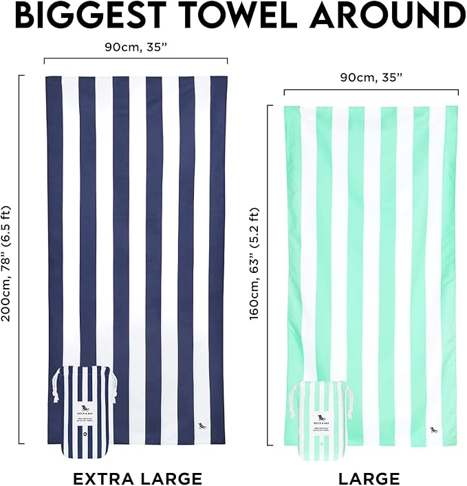 Dock & Bay Beach Towel - Quick Dry, Sand Free - Compact, Lightweight - 100% Recycled - Includes Bag - Cabana - Kamari Charcoal - Large (160x90cm, 63x35)