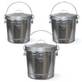 Plexon Metal Trash Can with Locking Lid Outdoor Storage Bucket for Bird Seed Ash 6-Gallon Galvanized Steel 3 Pack